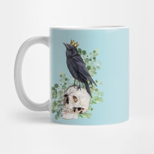 Black raven with skull and crow, skeleton eucaliptus leaves Mug